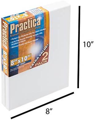 Practica Economy Stretched Cotton Canvas - Acid-Free Acrylic Primed Canvas for Acrylics, Pastels, Graphite, & More! - [2-Pack - 8x10]
