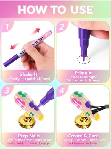 Kalolary 12 Color 0.5MM Nail Art Pens Set 3D Nail Art Pens