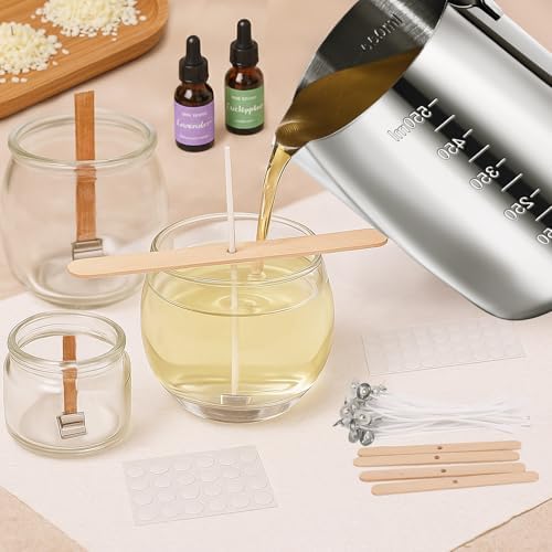 Blingfun Candle Making Pouring Pot, Stainless Steel Wax Melting Pot with Candle Wicks, Wick Stickers & Holder for Scented Candle Making and Wax Crafts
