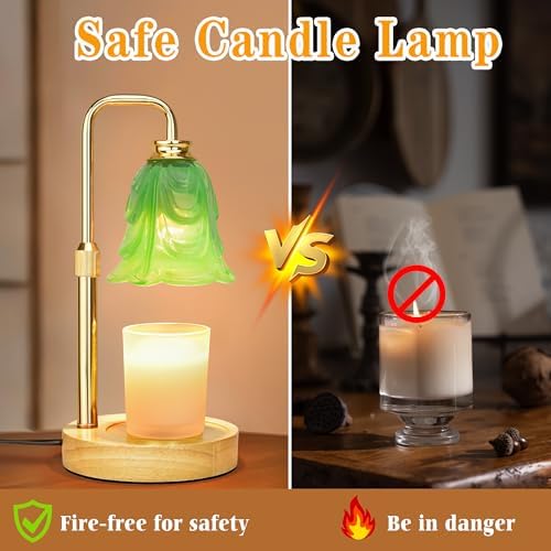 XJZJY Green Flower Candle Warmer Lamp with Timer, Birthday Gifts for Women | Dimmable wax melt warmer with 2 bulbs for jar candles, height adjustable, Green tulip design, home decor, housewarming gifts