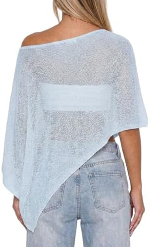Womens Sheer Poncho Tops Lightweight Knitted Shrug Crochet Mesh Cover Up Summer Beach Shawl