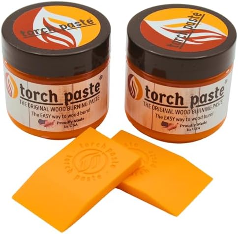 Torch Paste - The Original Wood Burning Paste | Made in USA Heat Activated Non-Toxic Paste for Crafting | Accurately & Easily Burn Designs on Wood, Canvas, Denim & More - Pack of 2 Jars + 2 Squeegees