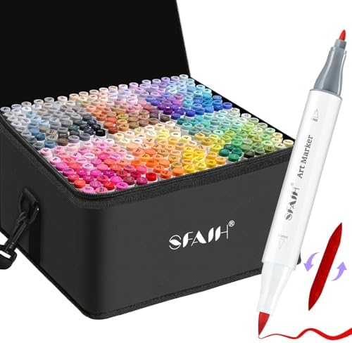 SFAIH Alcohol Markers Brush & Fine Tip 321 Set - Dual Tip Professional Artist Markers for Adult Coloring Books, Illustration, Manga, Animation, Architecture Sketching - Refillable Ink
