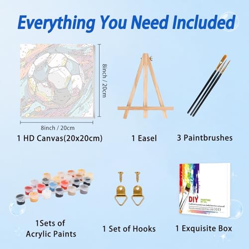 AUKELHJ Paint by Numbers Kit for Kids with Frame, Soccer, 8X8 inch
