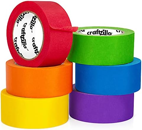Craftzilla Rainbow Colored Masking & Painters Tape, 6 Rolls, 1in x 10 Yards