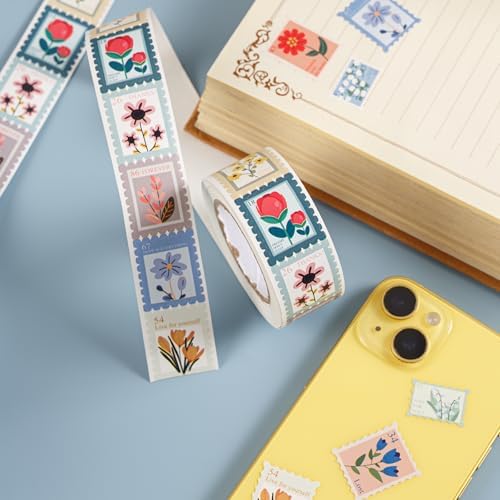 1000PCS Flower Stamp Stickers Roll, 2 Rolls 10 Designs Floral Stickers