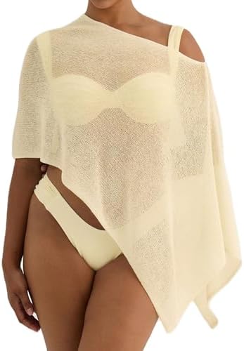 Women Sheer Poncho Shawl Top Lightweight Knit Pullover Beach Cover Up Tops
