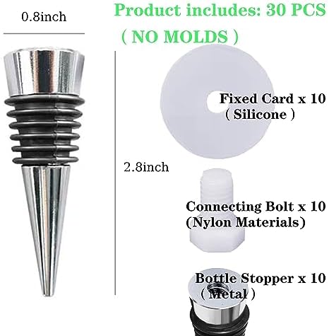 10 Pcs Wine Stoppers with Screw Fitting Accessories Set for Resin Mold, Bottle Stopper Set for Wedding Wine Party, Stoppers for Epoxy Resin Slicone Molds (Metal Silver, Screw-In Stoppers)