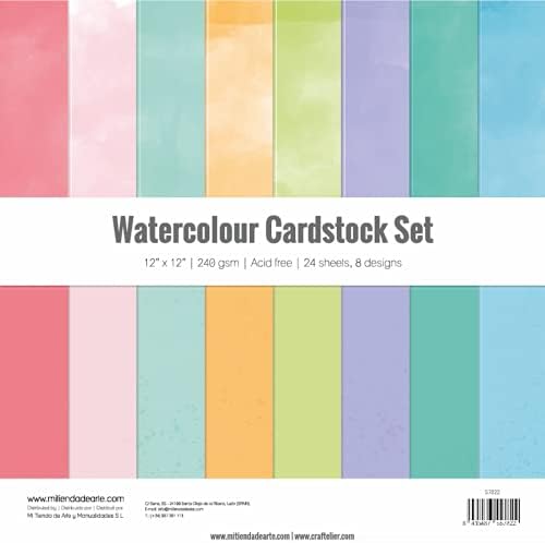 Craftelier - Cardstock Set Watercolour | Pack of 24 Double Sided Cardstock for Cardmaking, Scrapbooking and Craft Projects | Weight 240 grams | Size 30,48 cm x 30,48 cm (12" x 12")