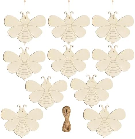 Wooden Bee Ornament, 10pcs Blank Wood Ornaments,3.5x2.9 in Used for Painting and Decoration DIY Technology, Hanging skrnrhrery