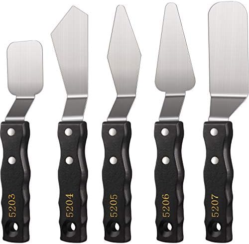 Honoson 5 Pcs Large Palette Knife Set, Stainless Steel Wood Handle