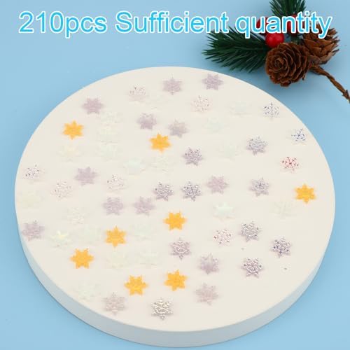210pcs Mini Snowflakes, Resin Winter Miniature Snowflakes Ornaments