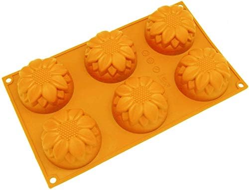 2 Pack 6 Cavity Sunflower Silicone Molds Muffins Brownies Soap Baking Trays | Flexible reusable design creates cornbread cheesecake panna cotta pudding gelatin desserts and jello shots with quick release