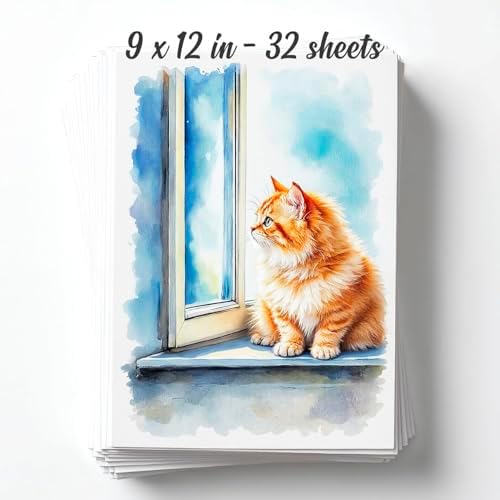 32 Sheets Watercolor Paper Pad - 9"x12" - Water Color Paper 140lb/300gsm - 100% Cotton Pulp - Art Supplies for Kids & Adults - for Painting, Artist Sketch, Easel, Loose Drawing
