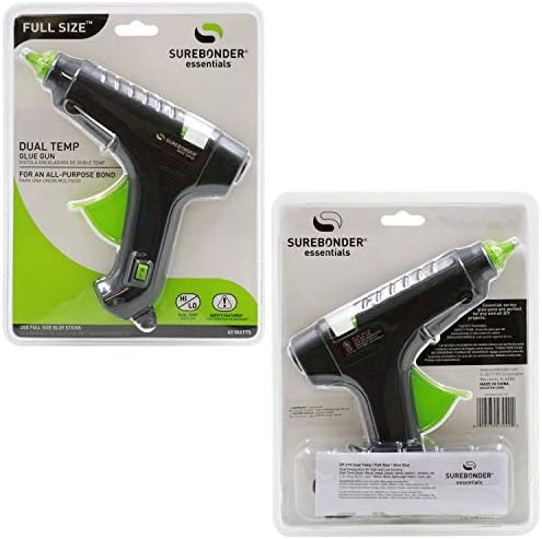 Surebonder Hot Glue Gun Full Size, Dual Temperature 40W Glue Gun for DIY, Craft, & Home Repair, Uses 7/16" Glue Sticks, Black
