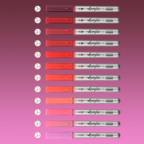 Red Acrylic Paint Pens,12 Color Paint Pen Markers,Brush Tip Paint Pens for Rock Painting Wood Glass Ceramic Canvas Stone DIY Crafts Making Art Supplies
