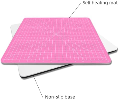 Rotating Self Healing Cutting Mat 14"x14" (13" Grid), Square Sewing Cutting Mat Board Perfect for Fabric Quilting & Art Projects, Pink