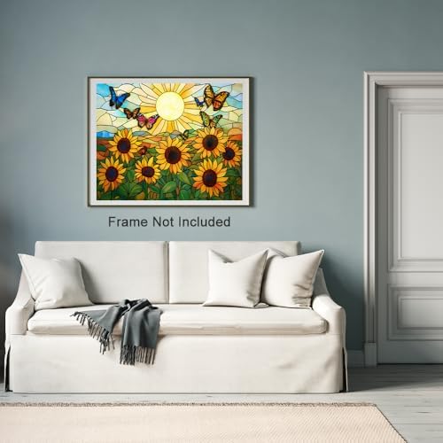 Natuyalo Sunflower Butterfly Paint by Numbers Kit for Adults Beginner, Sunset Landscape Adult Paint by Number Kits on Canvas, DIY Acrylic Painting Kit for Home Wall Decor 16x20 Inch