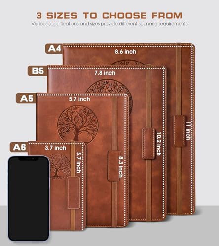 Biuwory A6 Leather Pocket Notebook, 140 Lined Pages Hardcover Small Journal | 3.7"×5.7" Vintage Leather Journal for Women Men Writing, College Ruled Mini Notepad for Notetaking, Travel, Work, School