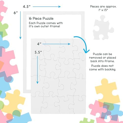 Hygloss 24 Blank Jigsaw Puzzles – 4 x 5.5 Inch, 16 Pieces Each – DYI party invites, Perfect for Decorating, Kids' Activities, Arts & Crafts or Party Favors - Puzzle Pieces to Draw On for Crafts