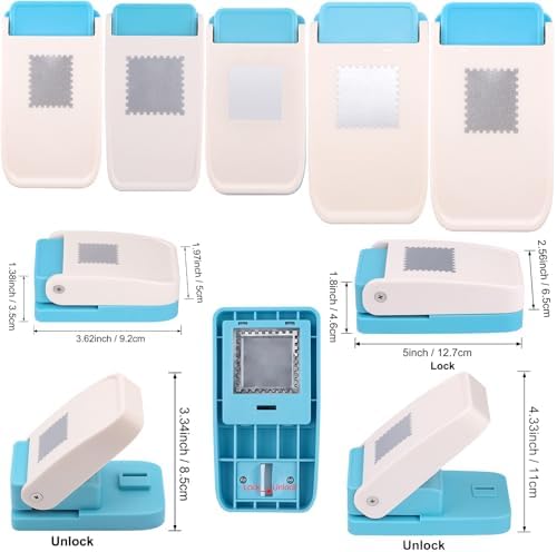 CYFUN DESIGN 5Pcs Stamp Punch, 1inch/1.5inch/1x0.8inch/1.5x1.25inch Stamps Shaped Paper Puncher, Stamps Cutter Hole Punch, Stamp Cutter, Paper Punches for Carfting Journing Card Making Scrapbook
