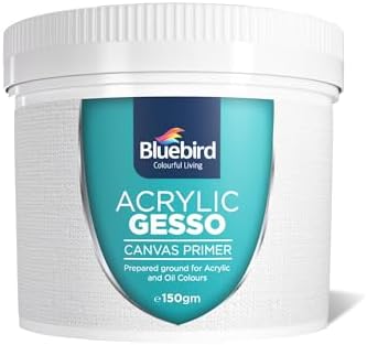 BLUEBIRD Heavy Gesso Primer for Acrylic Painting, White, 5.3Oz / 150 GM Full Tub, Gesso Surface Prep Medium For Acrylic Paint and Oil Paint