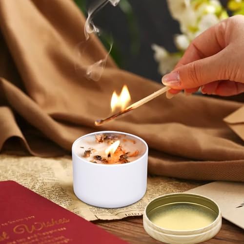 24-Pack 4oz Candle Tins with Wood-Grain Printing Lids, Metal Candle Jars for Candle Making, Empty Containers Vessels Bulk for Small Business & Beginners DIY Storage -Wood White