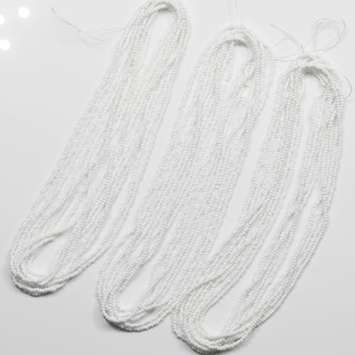 11/0 Glass White Color Seed Beads Hanks (1 Hank 3 Meters) Total 3 String Hanks About 6000pcs, 9 Meters String Seed Beads Strand Hanks (White)