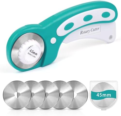 45mm Rotary Cutter for Fabric with 5 Extra Blades, Roller, with Safety Lock