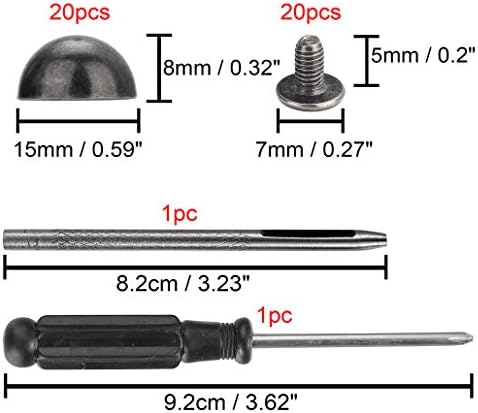 YORANYO 20 Sets 15X8MM Dome Spikes and Studs 19/32" Handbag Feet Gun Metal Round Spikes Screw Back Studs and Spikes for Clothing Shoes Leather Craft Belts Bags Accessories with Installation Tool