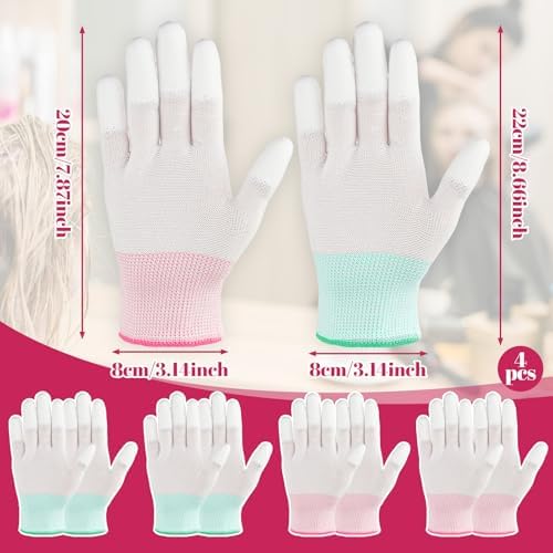 Tucnoeu 4 Pairs Heat Gloves for Hair Styling - Heat Resistant Gloves for Curling Iron & Wand, Nylon + PU, Green & Pink