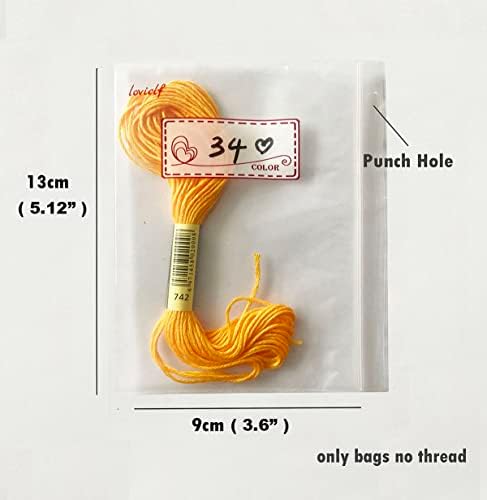Embroidery Threads Cross Stitch Floss Bag Organizer 5.12 x 3.6 inch - 200 Pack with 4 Rings