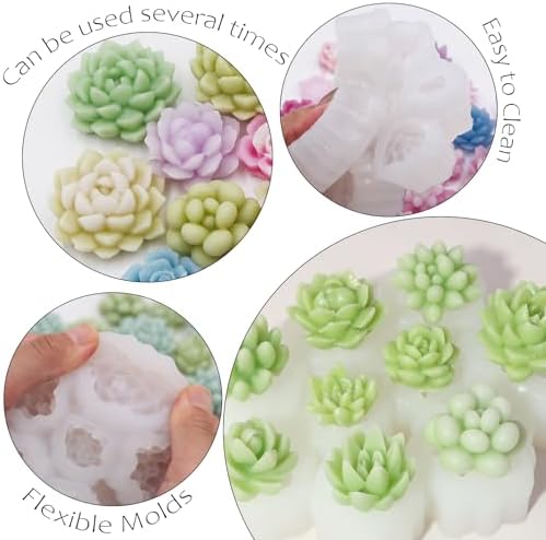 EuTengHao Succulent Resin Mold 3D Silicone Plant Flower Mold with Candle Cups Candle Wicks for Epoxy Resin Wax Clay Casting Home Decor, Garden Crafts, DIY Art Projects