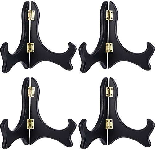 Tatuo 4 Packs Wooden Display Stand Plate Holder Easels, black, 5 Inch