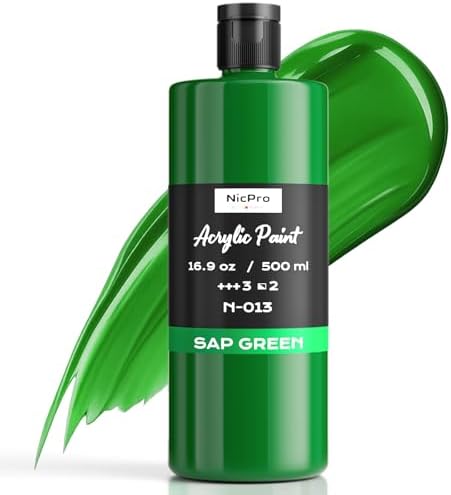 Nicpro Sap Green Large Acrylic Paint (16.9 oz, 500 ml), Rich Pigments | Non Toxic Craft Paint for Multi Surface, Canvas, Wood, Fabric, Stone - Art Painting Supplies for Beginners, Artists & Adults
