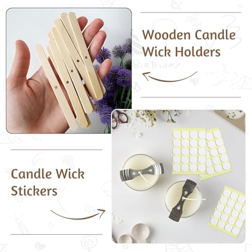 JEAWIWI 120 Pcs Candle Wicks 4 & 6 & 8 in, with Wick Stickers & Holders