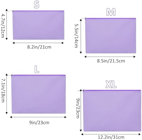 12 Pieces Cotton Canvas Makeup Bag, Multipurpose Cosmetic Bag with Zipper Travel Toiletry Pouch, Blank DIY Craft Bag (Purple, M)