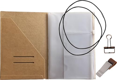 A5 Travelers Notebook Accessories Kit - Kraft File Folder, Zipper Case, Pen Holder, Binder Clip and 2 Elastic Bands
