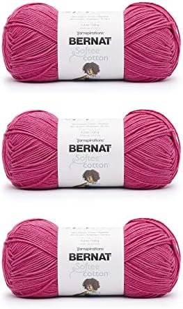 Bernat Softee Cotton Yarn for Crocheting Soft, Fuchsia, 3-Pack