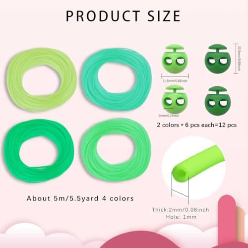 GeryVtee Cord Lock Kit Knitting Stitches Holder Barber Cord Stitch Markers Knit Stiches Keeper 12 Pcs Silicone Stitch Holders & 4 Rolls Round Barber Cords for Knitting Projects (Green Style)