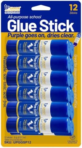 Upgrade Office Supply Glue Sticks, 6g, 12 Count, Purple Goes On Dries Clear