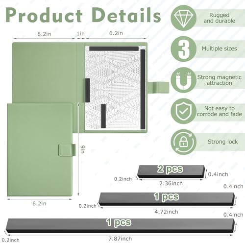 Flutesan 1 Pcs Knitting Pattern Holder, Fold up Cross Stitch Knitting Chart Keeper with Replacement Magnets, Magnetic Cross Stitch Accessories (Folded Size 6.1 x 9 Inch,Sage Green)