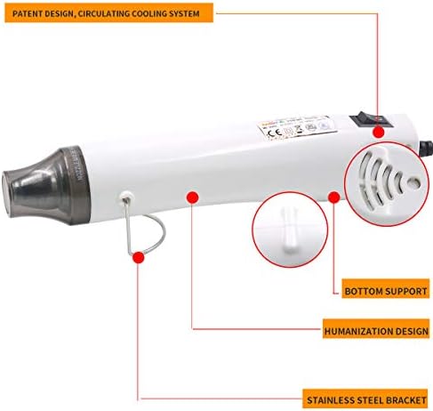 New Heat Gun,mofa Hot Air Gun Tools Shrink Gun with Stand For DIY Embossing And Drying Paint Multi-Purpose Electric Heating Nozzle 300W 110V (White,Gray)