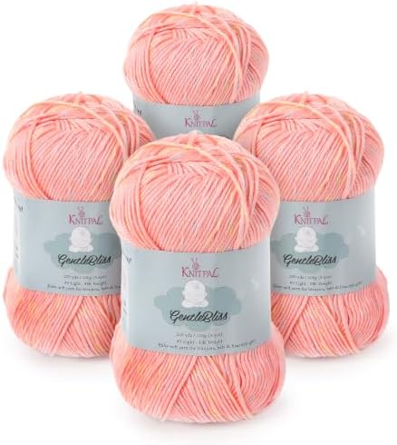 GentleBliss DK Acrylic Soft Baby Yarn, 4-Pack (880Yds/400G), Peach Bananas