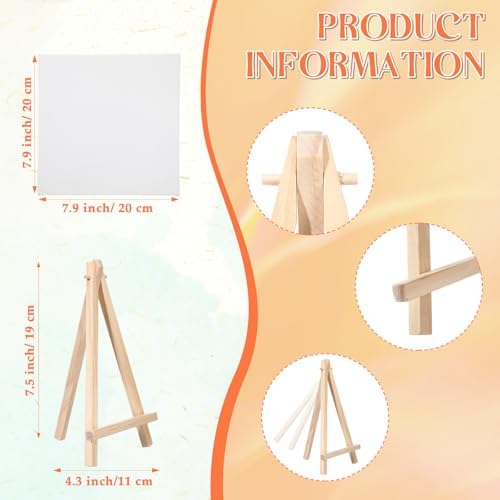 Motimind 36 Pcs 8 x 8 Mini Canvas and 8" Easel Set Bulk for Paint Party