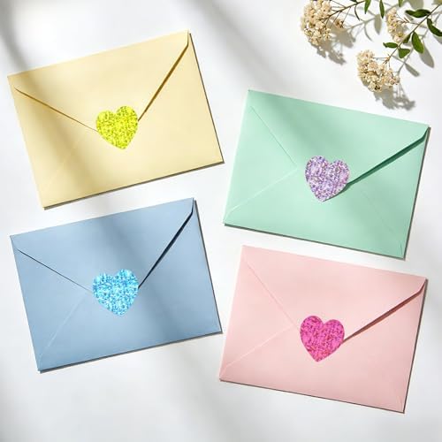 Anwyll Heart Stickers - 500Pcs 1Inch Valentines Day Heart Stickers Holographic Colored Heart Shape Sticker for Reward Classroom Self Adhesive Love Incentive Sticker for Envelope Seal Birthday Wedding