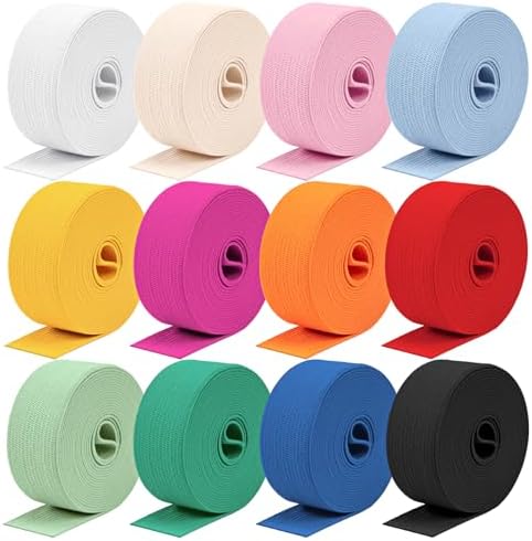 Airisoer Elastic Bands for Sewing 12 Rolls 1 Inch x 2.2 Yards,Bright Colors