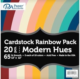 Accent Design Paper Accents Variety Pack, Rainbow Cardstock, Modern Hues, 12x12 Inch, 20 Pack, 65lb Coordinated Color Cardstock, Scrapbooking, Card Making, and Crafts