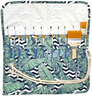 Funny live Paint Brush Holder Art Supplies, Artist Brush Holder & Storage Organizer Roll-Up Case Bag, Protect Acrylic Oil Watercolor Paintbrushes (Green Leaf 20 Slot Pockets)