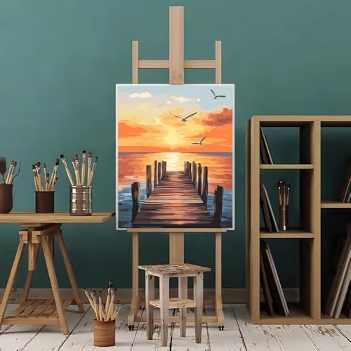 Natuyalo Paint by Numbers Kit for Adults Beginner, Sunset Landscape Adult Paint by Number Kits on Canvas, Sea Wharf DIY Acrylic Easy Painting by Numbers for Home Wall Decor 16x20 inch (Without Frame)